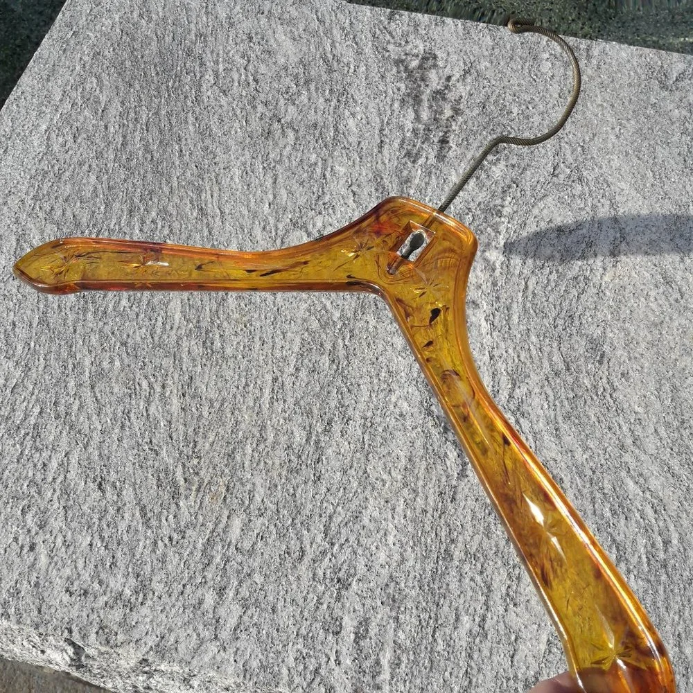 Vintage Clothes Hanger Tortoise Shell Bakelite Starburst Gold Hanging Hook